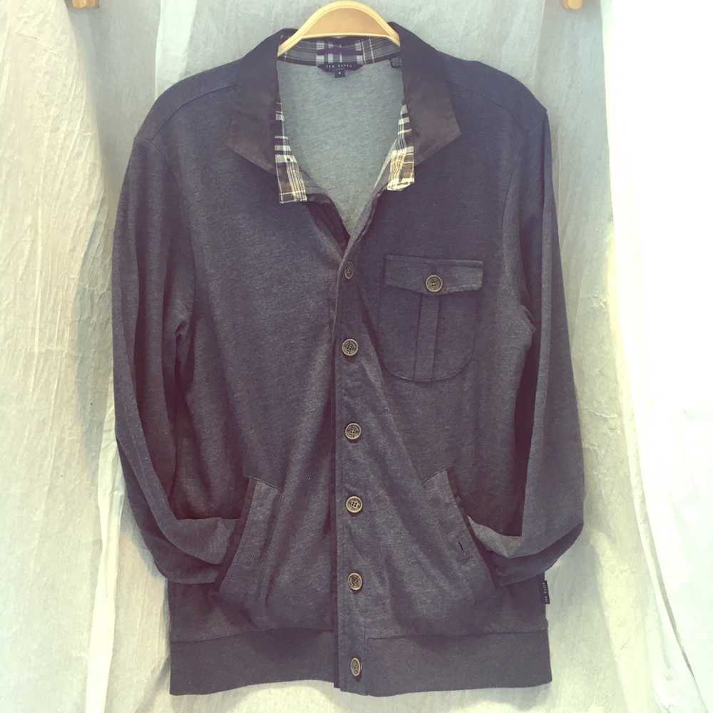 TED BAKER Lightweight Jersey Jacket Plaid Collar
